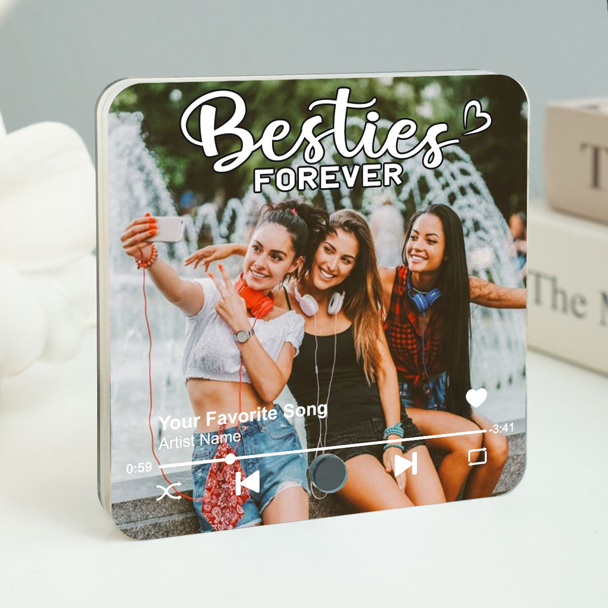 Besties Forever Upload Photo Personalized Music Fridge Magnet, Heartfelt Gift For Best Friends, BFF