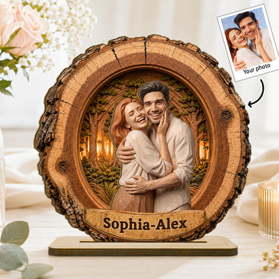 Custom Couple Photo Portrait - Personalized 2-Layered Wooden Plaque - Heartfelt Anniversary Gift for Her, for Him