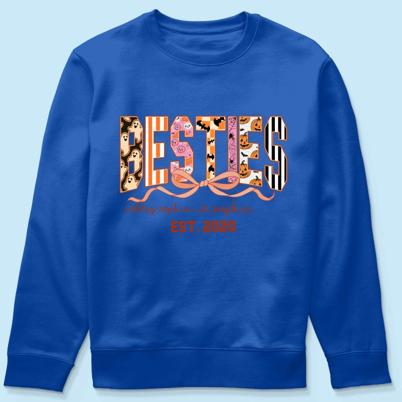 Retro Halloween Spooky Coquette Personalized Matching Besties Sweatshirt, Fall Gift for Besties