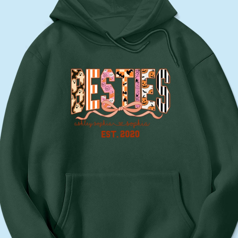 Retro Halloween Spooky Coquette Personalized Matching Besties Sweatshirt, Fall Gift for Besties