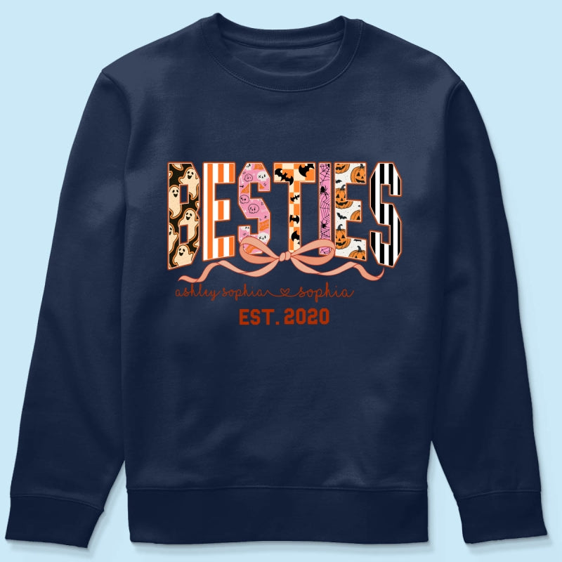 Retro Halloween Spooky Coquette Personalized Matching Besties Sweatshirt, Fall Gift for Besties