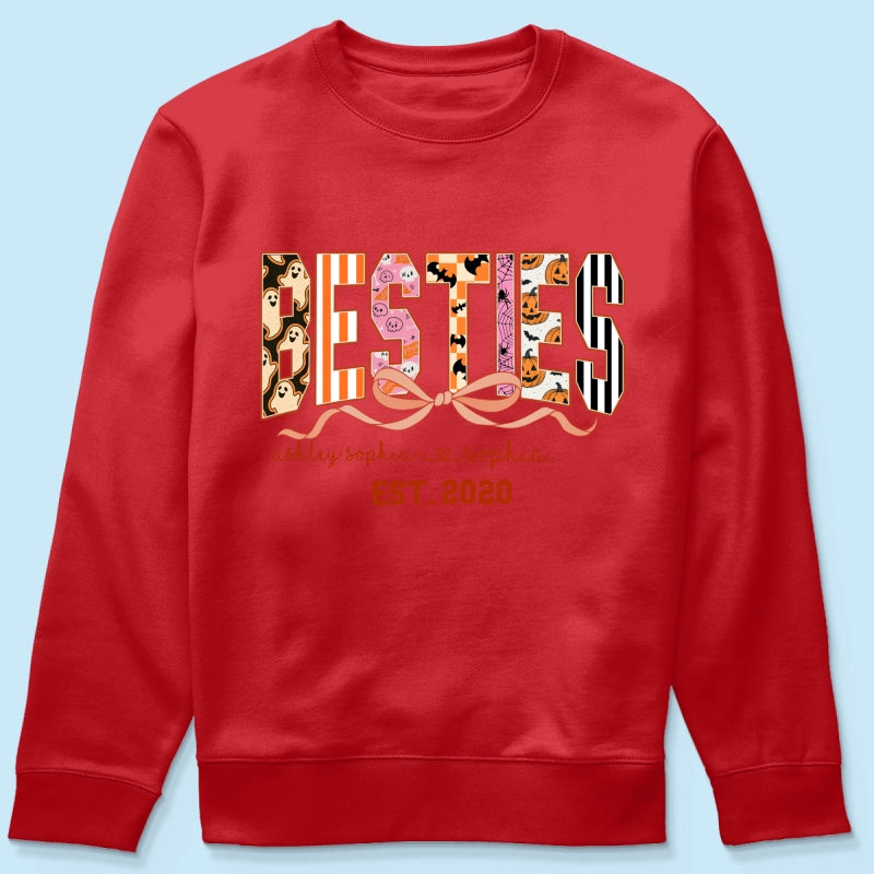 Retro Halloween Spooky Coquette Personalized Matching Besties Sweatshirt, Fall Gift for Besties