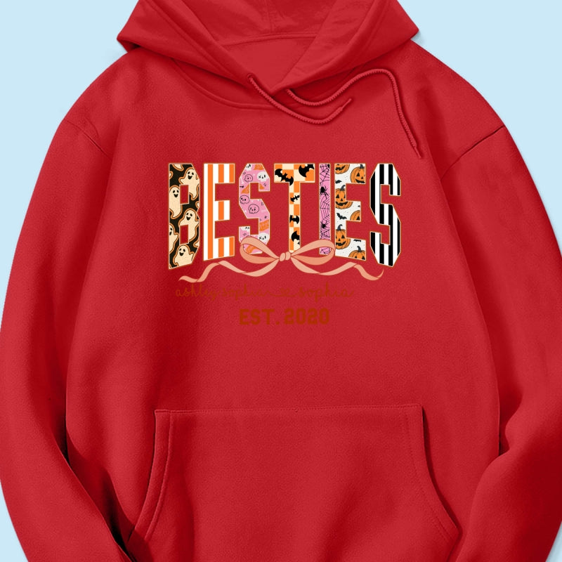 Retro Halloween Spooky Coquette Personalized Matching Besties Sweatshirt, Fall Gift for Besties