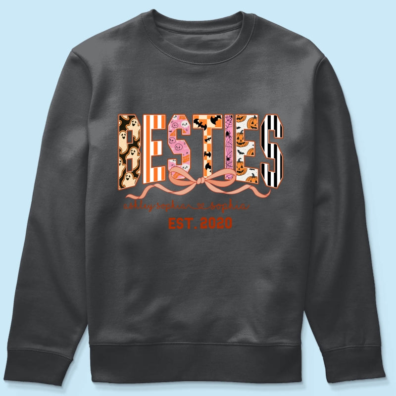 Retro Halloween Spooky Coquette Personalized Matching Besties Sweatshirt, Fall Gift for Besties
