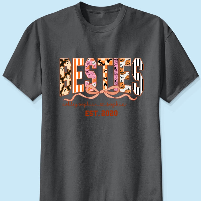 Retro Halloween Spooky Coquette Personalized Matching Besties Sweatshirt, Fall Gift for Besties