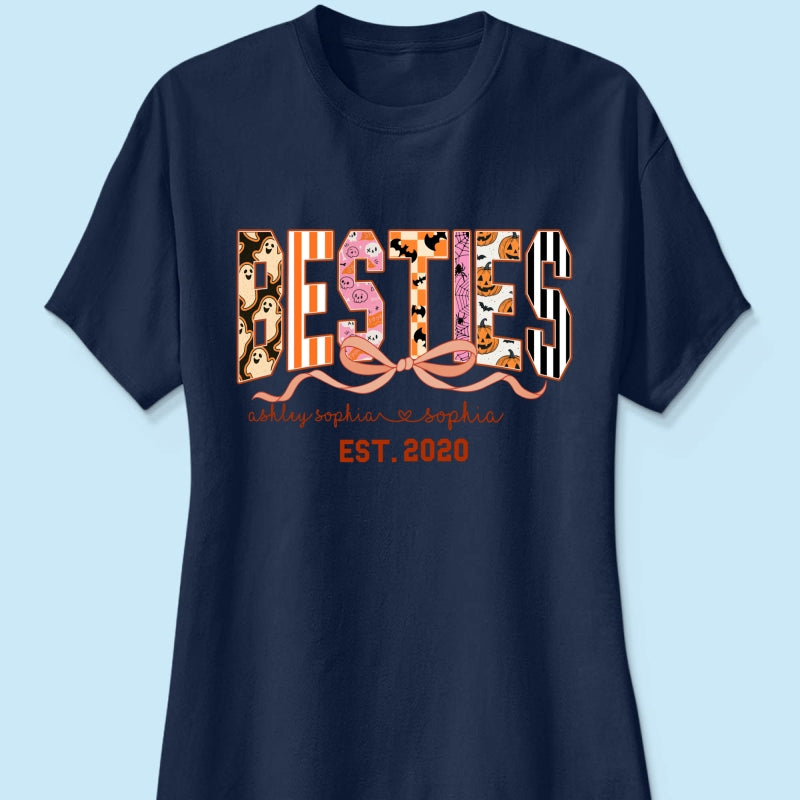 Retro Halloween Spooky Coquette Personalized Matching Besties Sweatshirt, Fall Gift for Besties