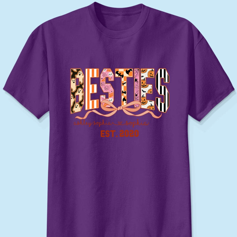 Retro Halloween Spooky Coquette Personalized Matching Besties Sweatshirt, Fall Gift for Besties