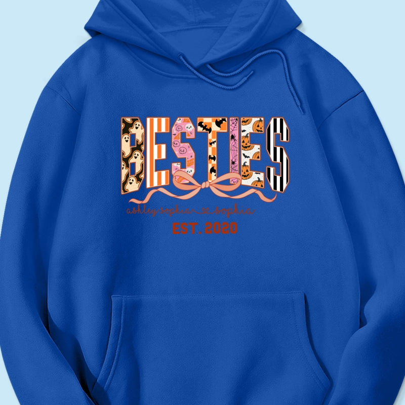 Retro Halloween Spooky Coquette Personalized Matching Besties Sweatshirt, Fall Gift for Besties