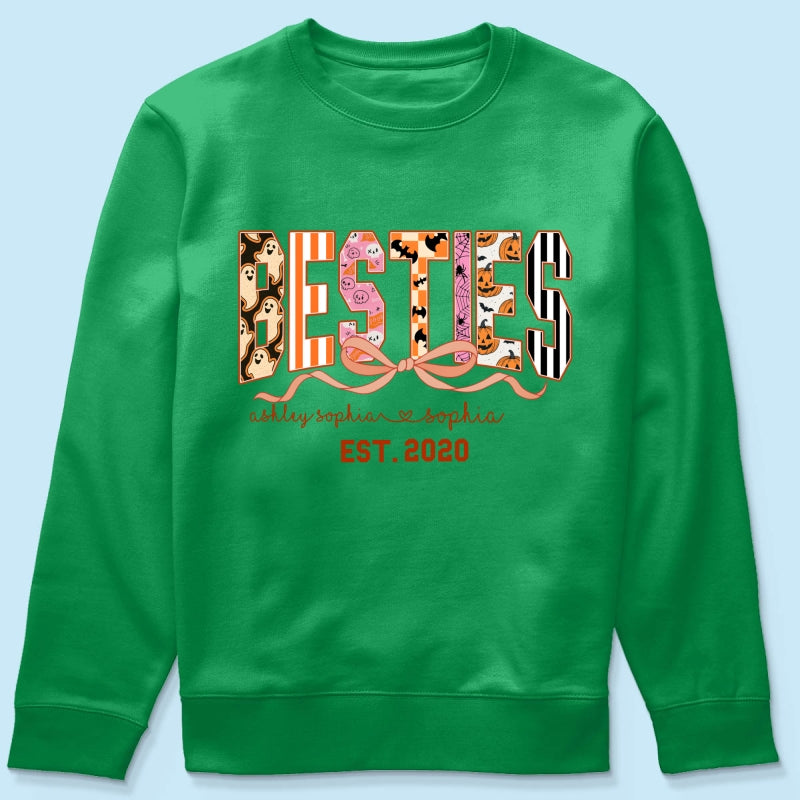 Retro Halloween Spooky Coquette Personalized Matching Besties Sweatshirt, Fall Gift for Besties