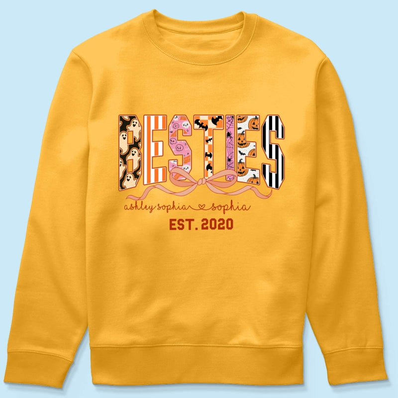 Retro Halloween Spooky Coquette Personalized Matching Besties Sweatshirt, Fall Gift for Besties