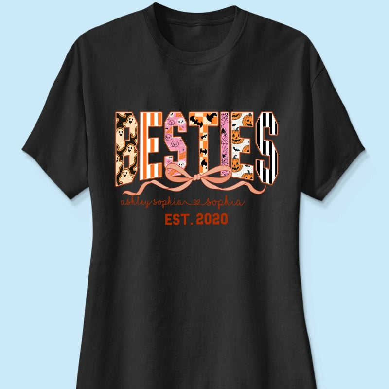 Retro Halloween Spooky Coquette Personalized Matching Besties Sweatshirt, Fall Gift for Besties