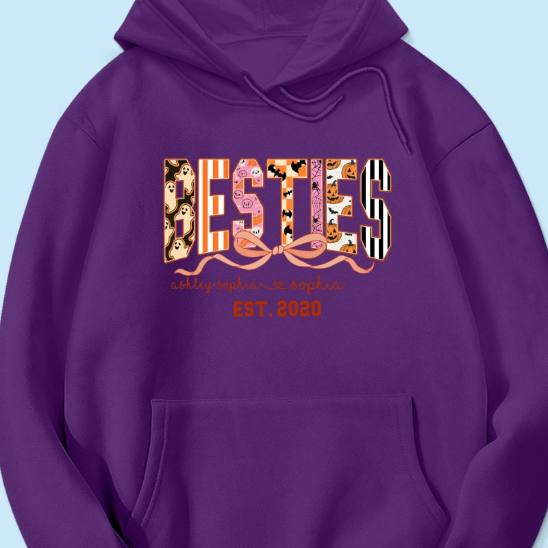 Retro Halloween Spooky Coquette Personalized Matching Besties Sweatshirt, Fall Gift for Besties