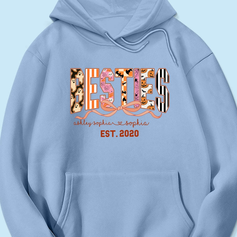 Retro Halloween Spooky Coquette Personalized Matching Besties Sweatshirt, Fall Gift for Besties