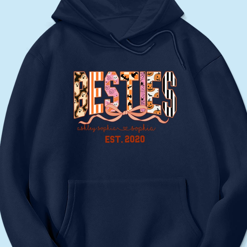 Retro Halloween Spooky Coquette Personalized Matching Besties Sweatshirt, Fall Gift for Besties
