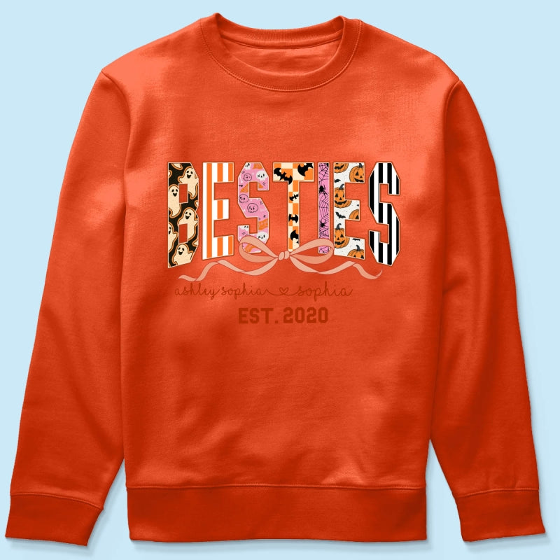 Retro Halloween Spooky Coquette Personalized Matching Besties Sweatshirt, Fall Gift for Besties