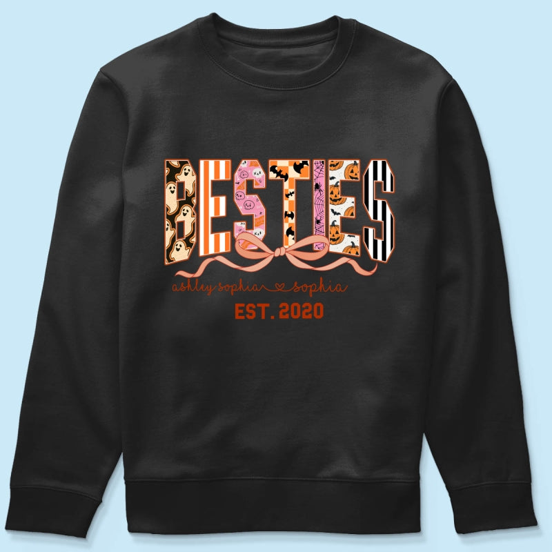 Retro Halloween Spooky Coquette Personalized Matching Besties Sweatshirt, Fall Gift for Besties