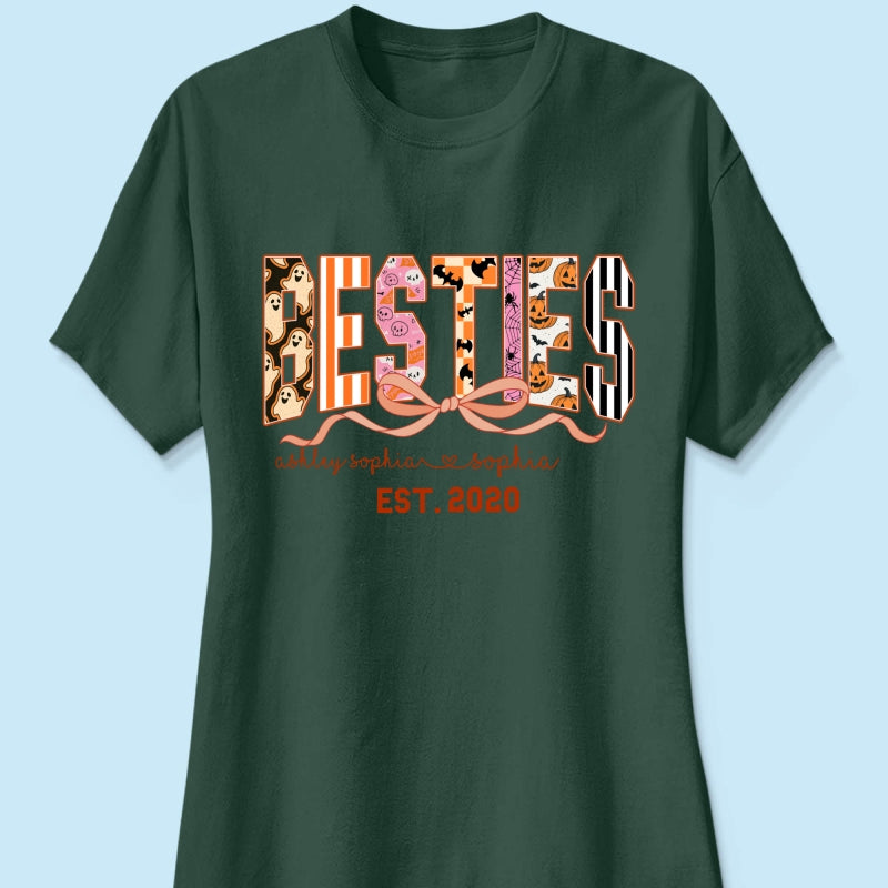 Retro Halloween Spooky Coquette Personalized Matching Besties Sweatshirt, Fall Gift for Besties