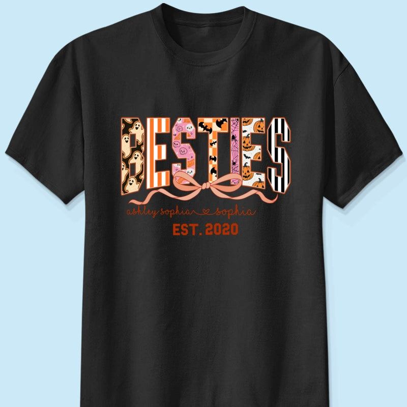 Retro Halloween Spooky Coquette Personalized Matching Besties Sweatshirt, Fall Gift for Besties