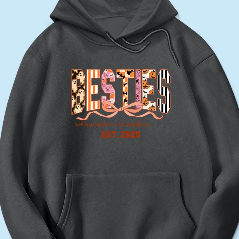Retro Halloween Spooky Coquette Personalized Matching Besties Sweatshirt, Fall Gift for Besties