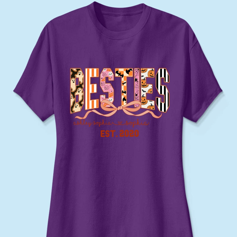 Retro Halloween Spooky Coquette Personalized Matching Besties Sweatshirt, Fall Gift for Besties