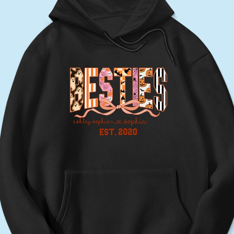 Retro Halloween Spooky Coquette Personalized Matching Besties Sweatshirt, Fall Gift for Besties