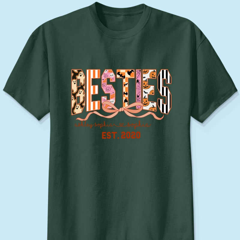 Retro Halloween Spooky Coquette Personalized Matching Besties Sweatshirt, Fall Gift for Besties