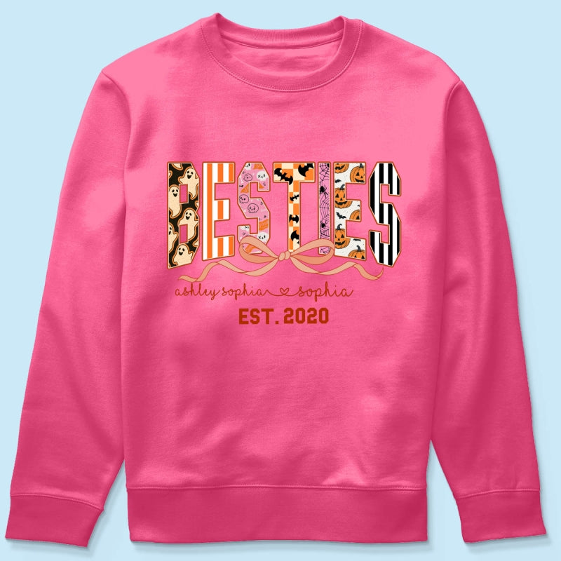 Retro Halloween Spooky Coquette Personalized Matching Besties Sweatshirt, Fall Gift for Besties