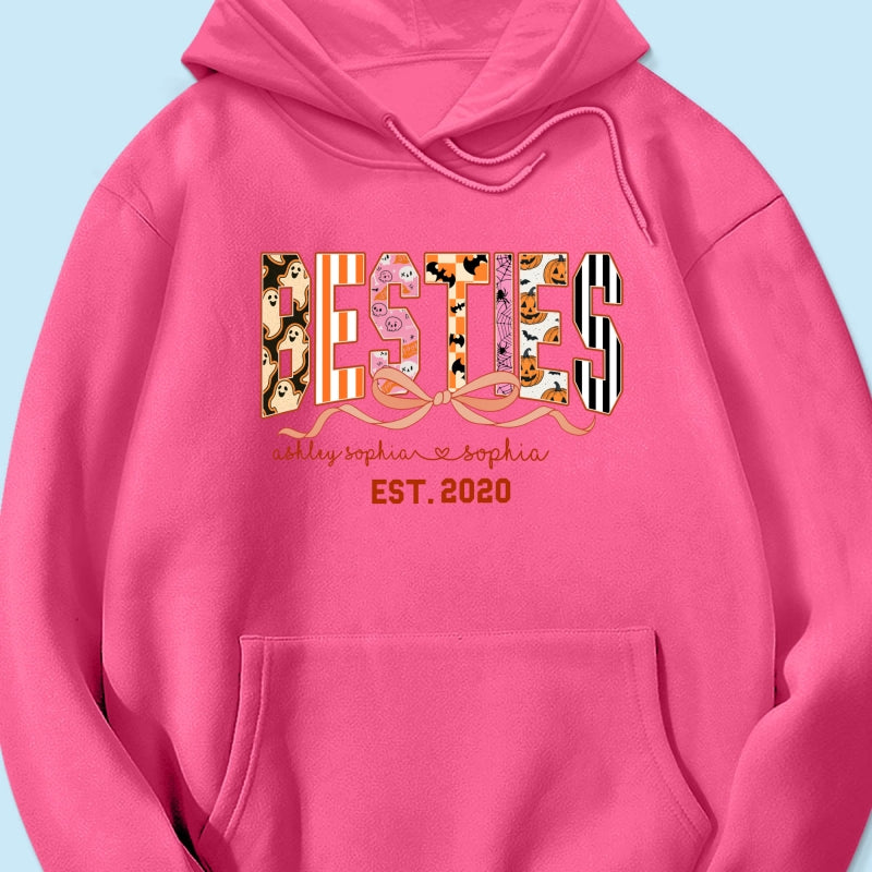 Retro Halloween Spooky Coquette Personalized Matching Besties Sweatshirt, Fall Gift for Besties