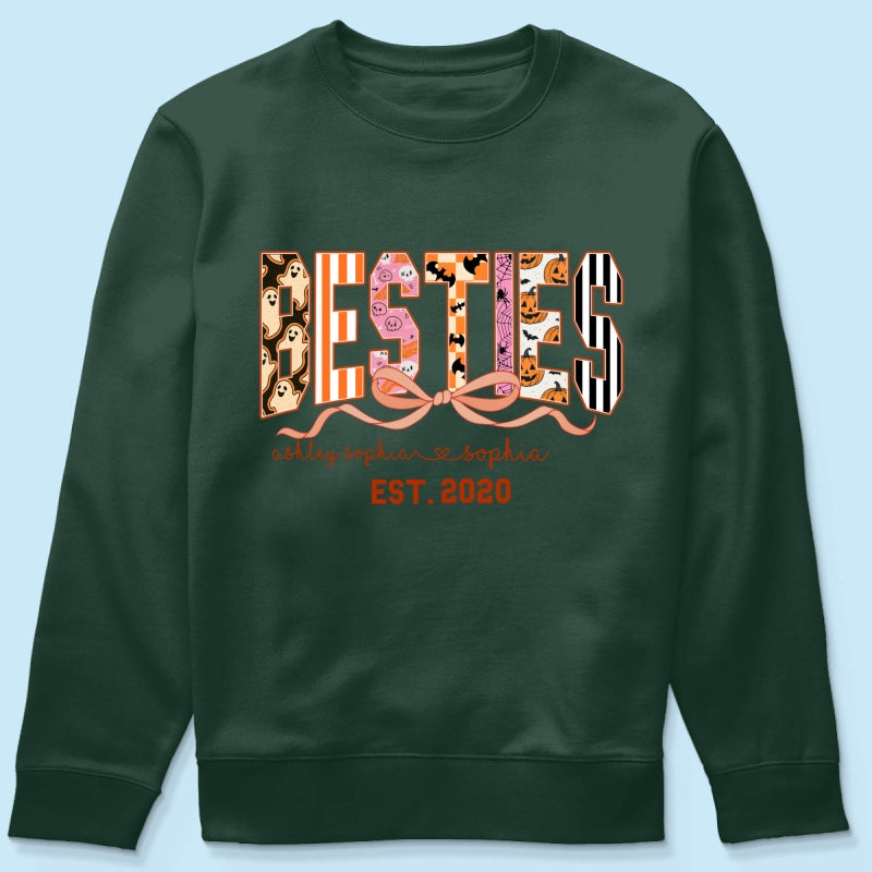 Retro Halloween Spooky Coquette Personalized Matching Besties Sweatshirt, Fall Gift for Besties