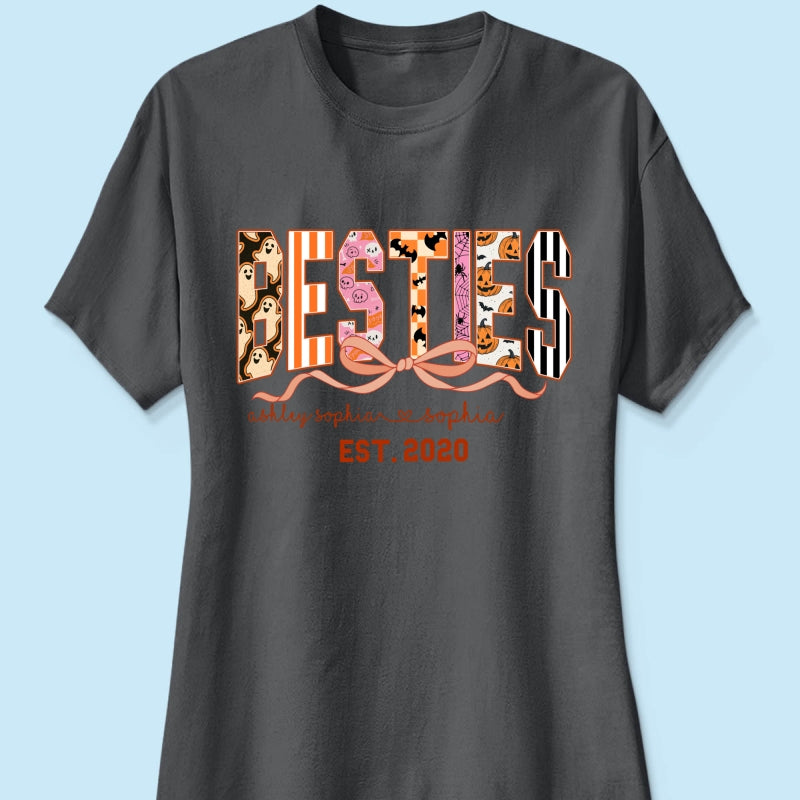 Retro Halloween Spooky Coquette Personalized Matching Besties Sweatshirt, Fall Gift for Besties