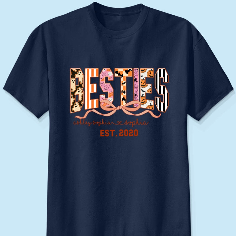 Retro Halloween Spooky Coquette Personalized Matching Besties Sweatshirt, Fall Gift for Besties