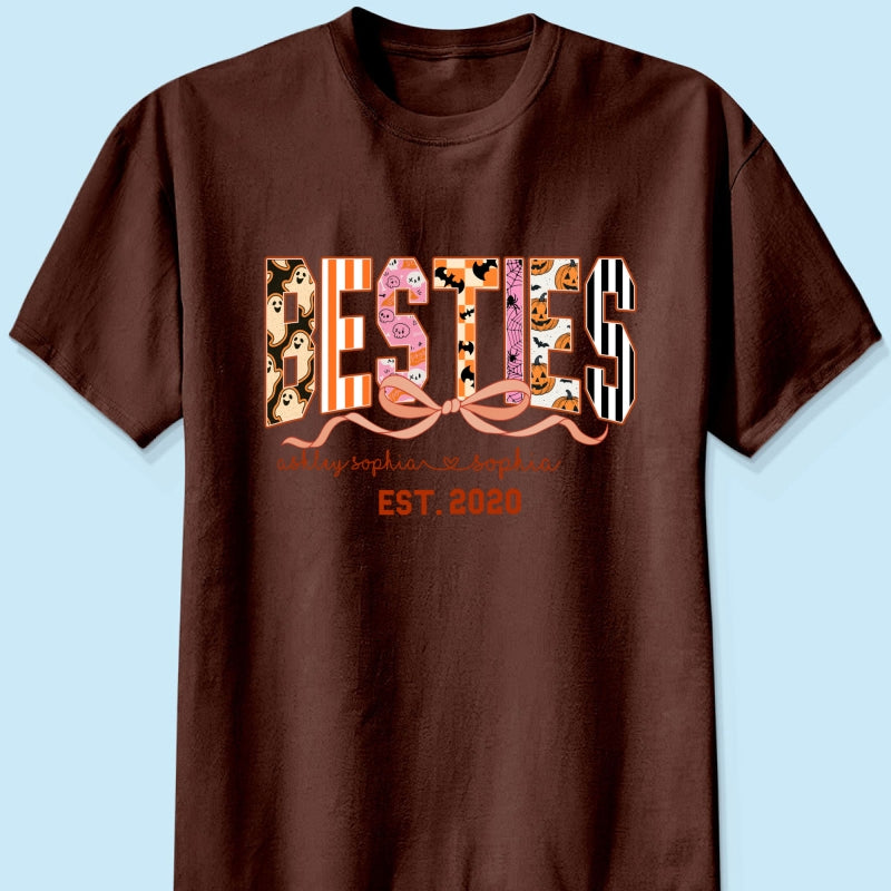 Retro Halloween Spooky Coquette Personalized Matching Besties Sweatshirt, Fall Gift for Besties