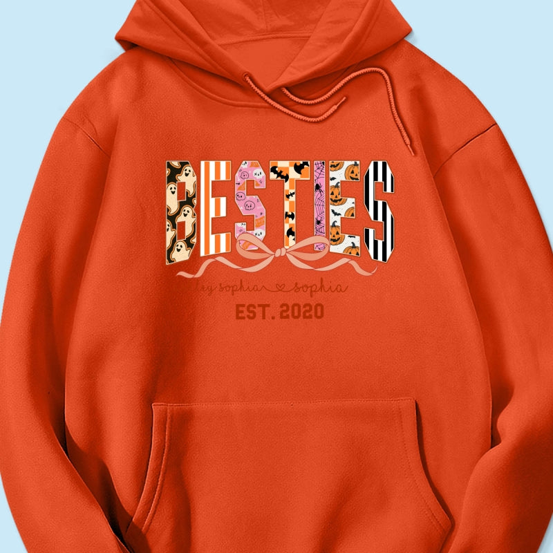 Retro Halloween Spooky Coquette Personalized Matching Besties Sweatshirt, Fall Gift for Besties