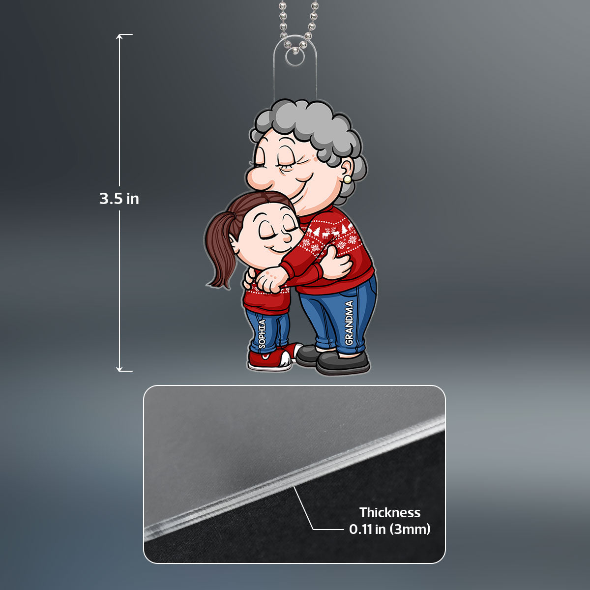 Cute Cartoon Grandma & Grandkid Hugging Christmas Gift For Granddaughter Grandson Personalized Acrylic Ornament