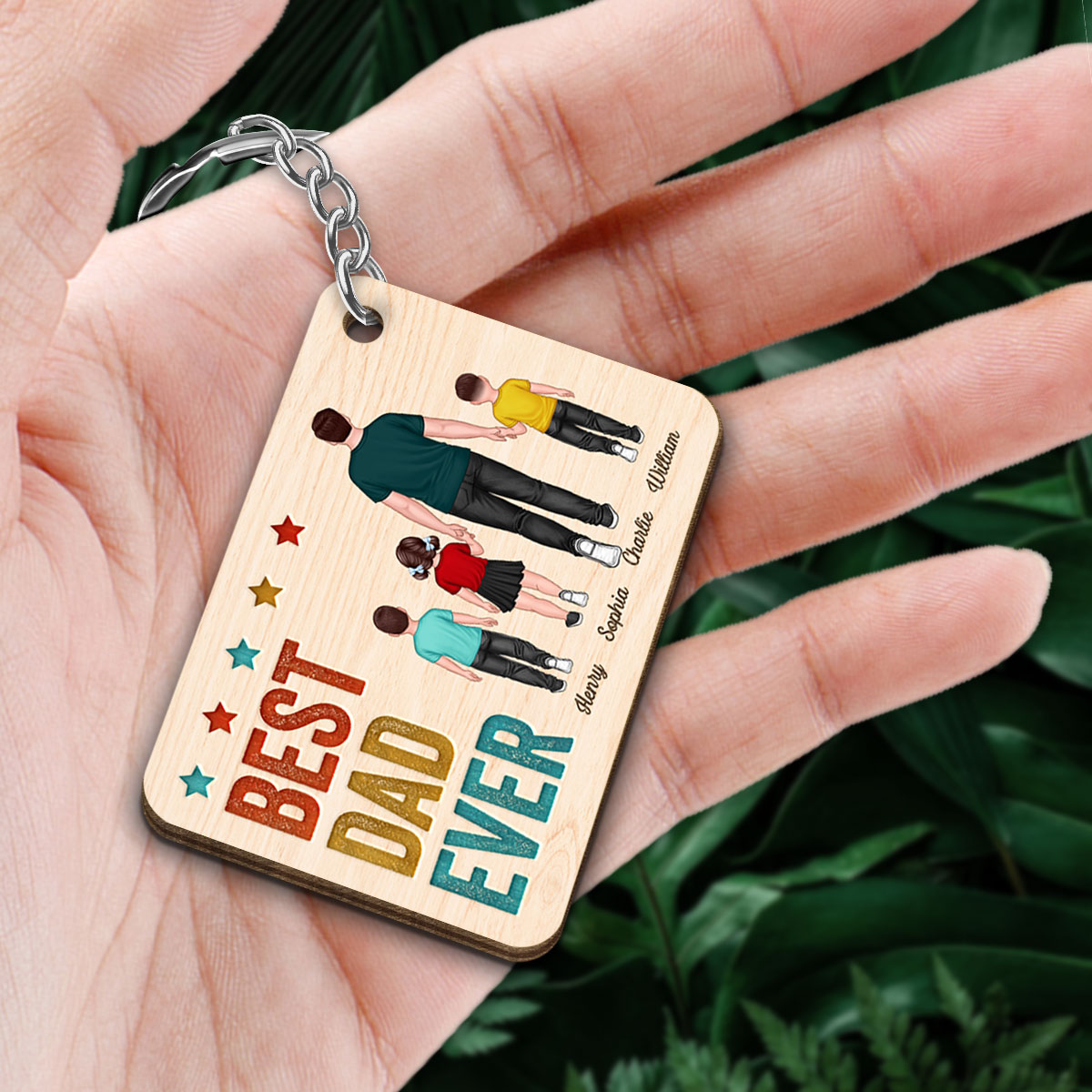 Best Dad Grandpa Ever Walking Man & Kids Personalized Wooden Keychain