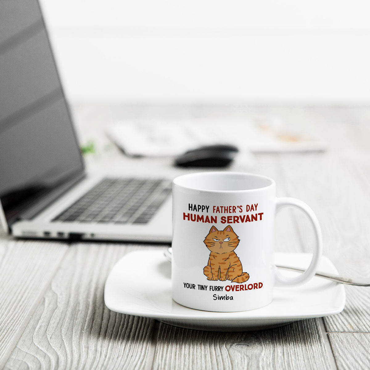Funny Cute Cats Happy Father‘s Day Human Servant Personalized Mug, Father’s Day Gift For Cat Dad