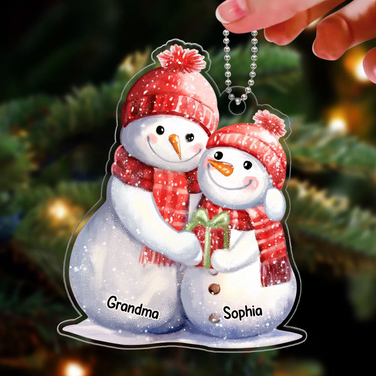 Snowman Grandma Grandkid Personalized Acrylic Ornament