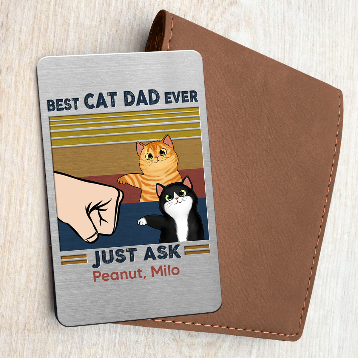 Best Cat Dad Fluffy Cats Personalized Metal Wallet Card