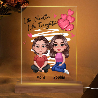 Pink Heart Like Mother Like Daughter Pretty Doll Personalized Acrylic LED Night Light