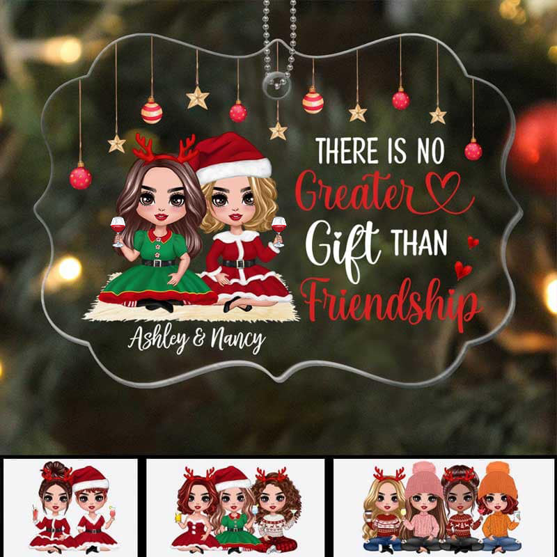 Christmas Doll Besties Sisters Sitting Personalized Acrylic Ornament
