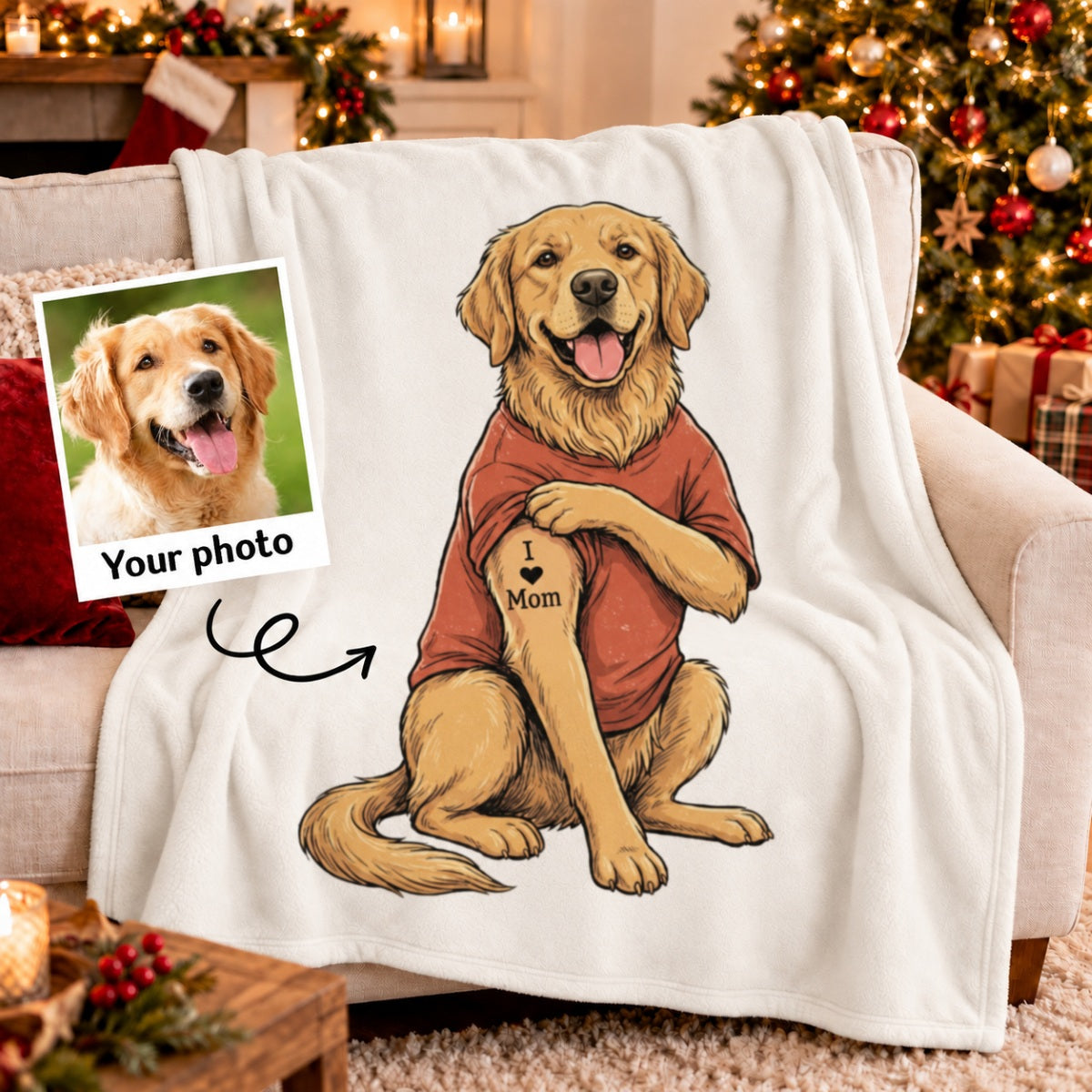 Custom Tattooed Dog Cat Pet from Photo - Personalized Fleece Blanket - Gift for Dog Mom, Dog Dad, Cat Mom, Cat Dad