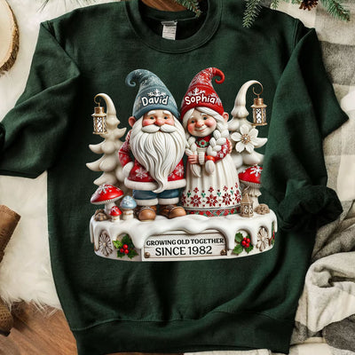 3D Effect Gnome Couple Together Christmas Personalized Shirt, Heartfelt Gift For Couple, For Him, For Her, Husband, Wife