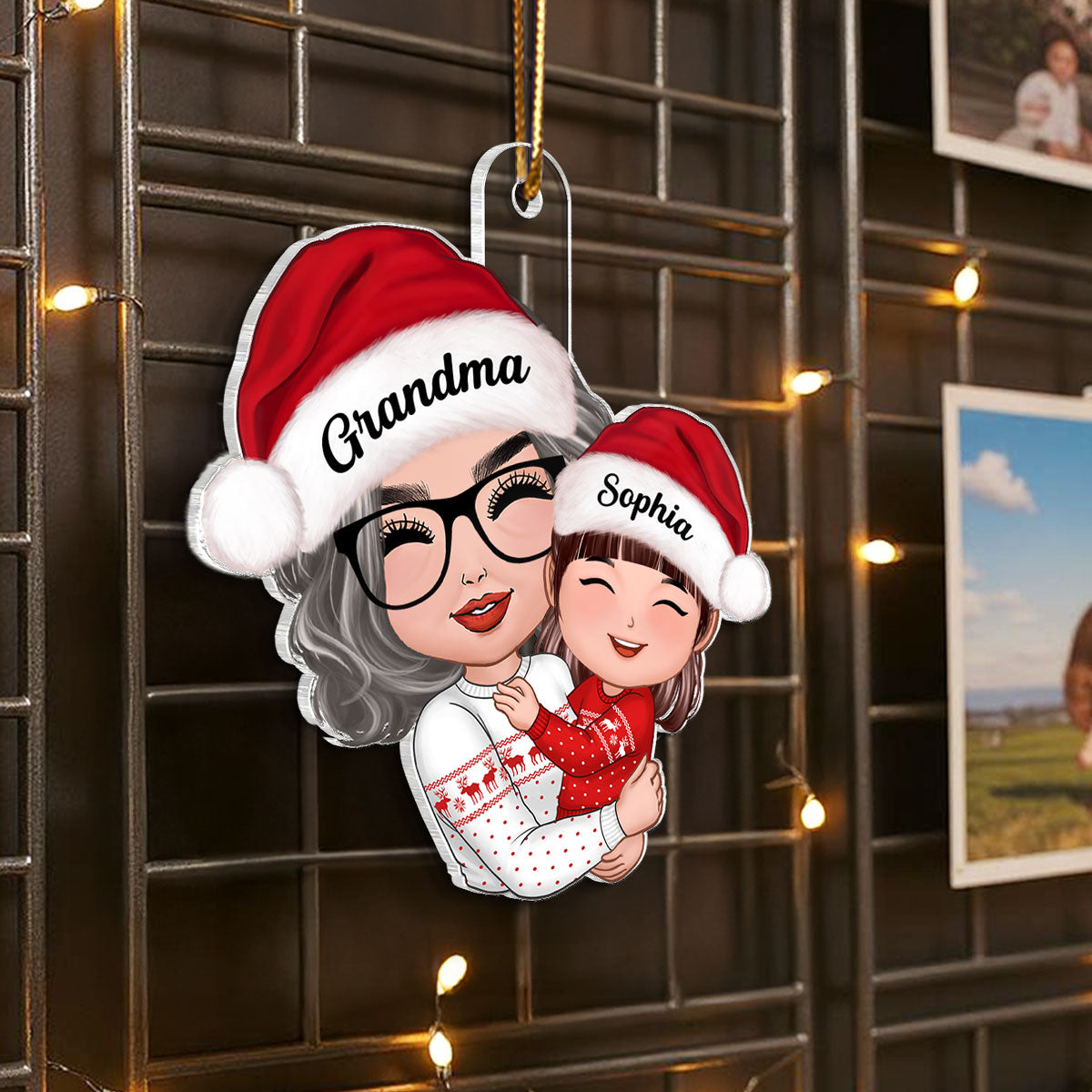 Doll Grandma Hugging Kid - Personalized Acrylic Ornament - Gift For Granddaughter, Grandson, Grandma