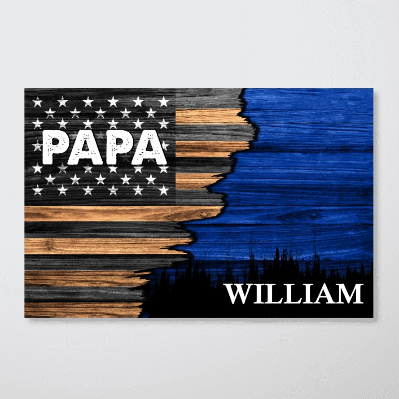 Dad Grandpa Papa Photo Inserted Half Nation Flag Personalized Horizontal Poster