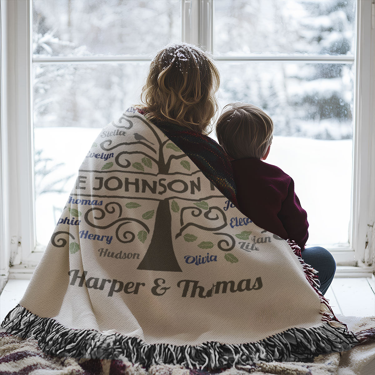 Family Tree Grandma Grandpa Grandparents Gift Home Decor Personalized Tapestry Woven Blanket