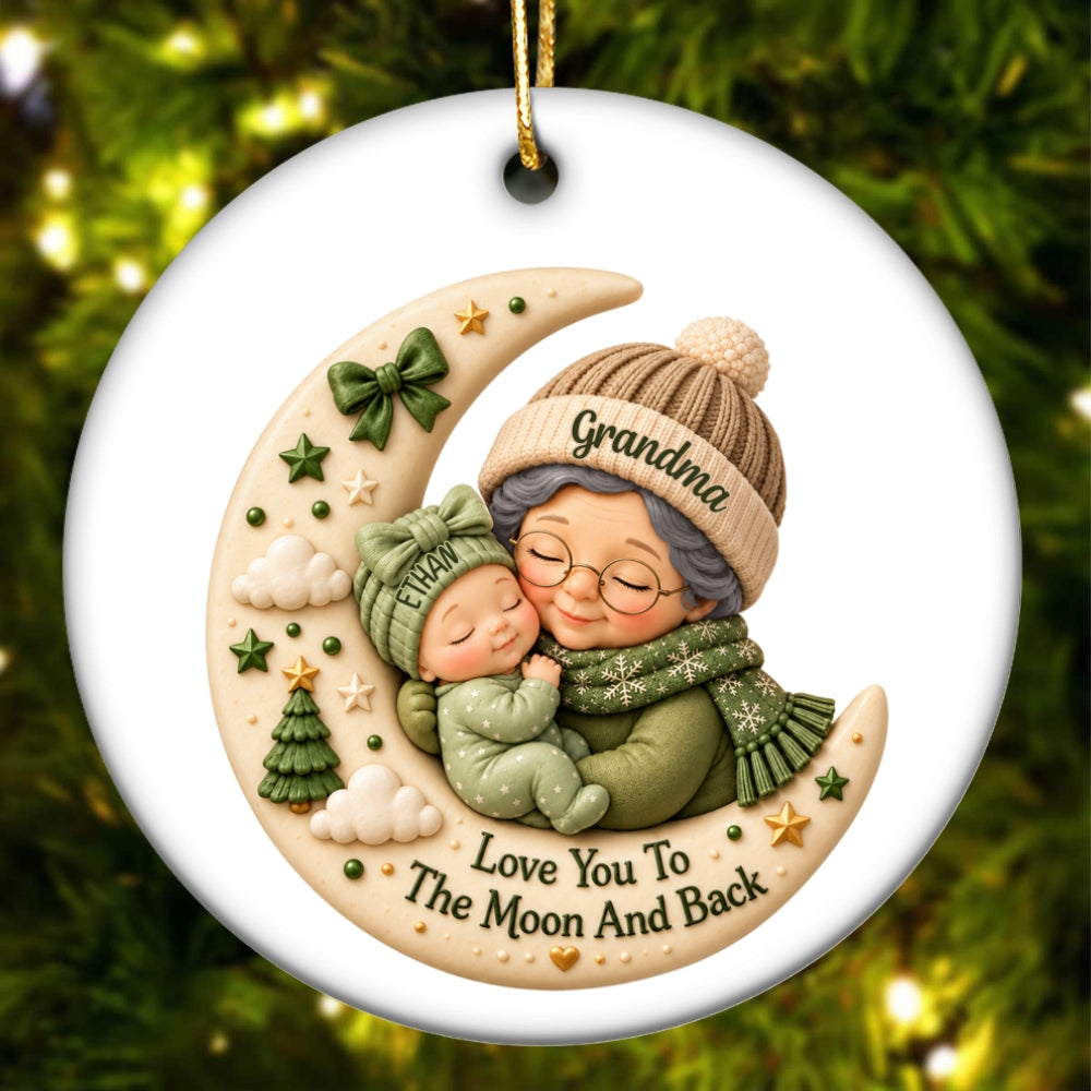 First Christmas as Grandma Love to the Moon and Back - Personalized Ceramic Ornament - Christmas Gift for Grandma
