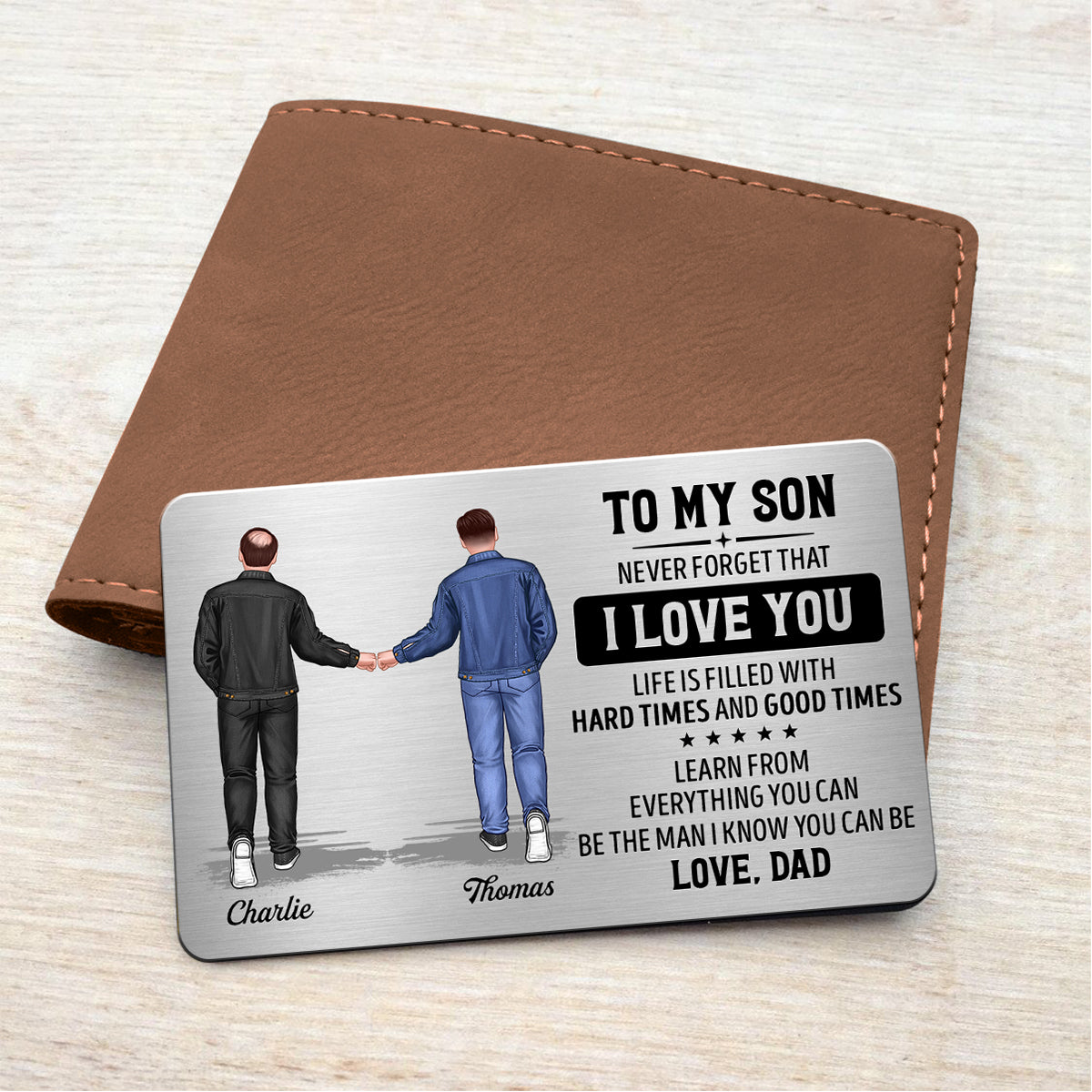 To My Son From Dad Punch Hands Personalized Metal Wallet Card