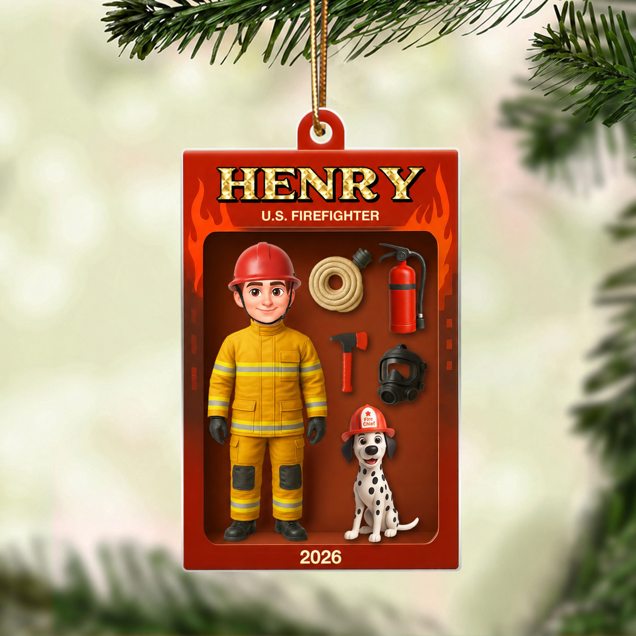 Firefighter Action Figure 3D Effect Personalized Acrylic Ornament - Special Gift For The Brave Firefighter