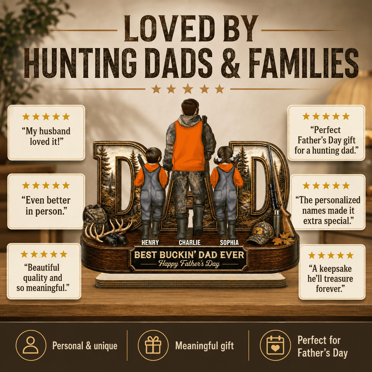 Hunting Dad Best Buckin' Dad Ever - Personalized 2-Layered Wooden Plaque - Unique  Gift For Hunting Dad, Husband