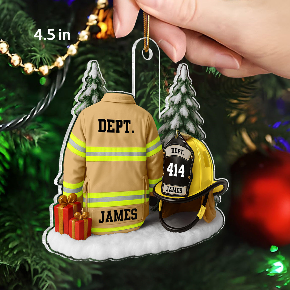 3D Effect Firefight Uniform And Helmet - Personalized Acrylic Ornament